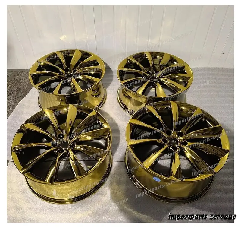 1点限り 22インチ タービン スタイル クローム ゴールド スタッガー ホイール テスラ モデル X 22X9 22X10　鍛造　-Brn-12721★ 1