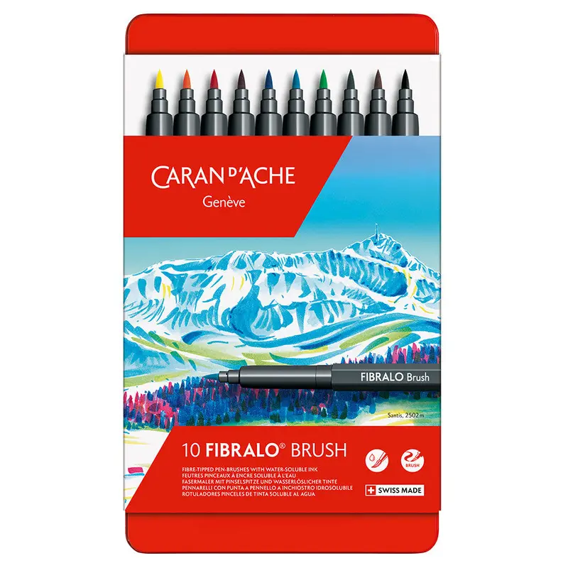Caran D'ache Fibralo Brush With Water-Soluble Ink Box Of 10 1