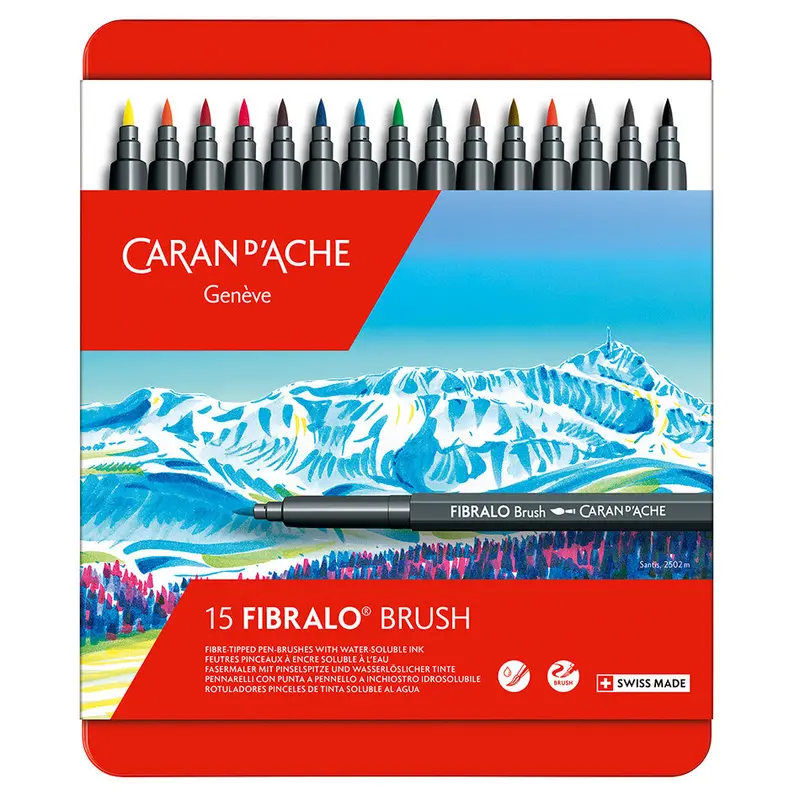 Caran D'ache Fibralo Brush With Water-Soluble Ink Box Of 15 1