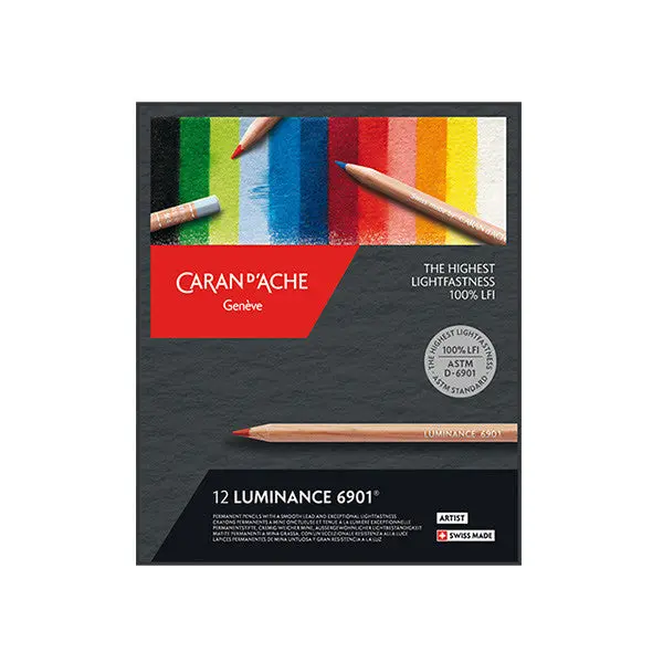 Caran D'ache Luminance 6901 Professional Permanent Colour Pencil Box Of 12 Assorted 1