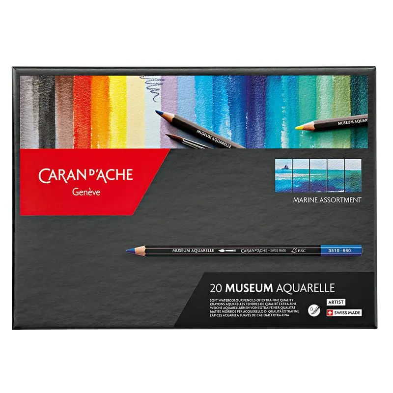 Caran D'ache Museum Aquarell Watercolour Pencil Box Of 20 Marine 1