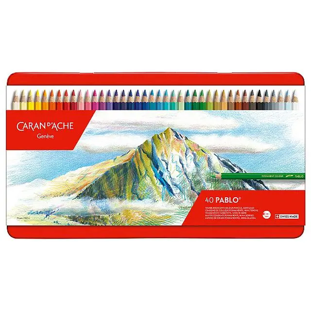 Caran D'ache Pablo Artists Permanent Colour Pencil Assorted Tin Of 40 1