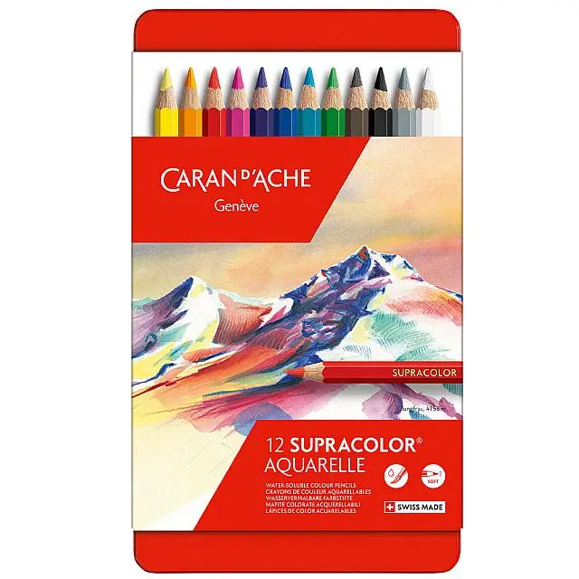 Caran D'ache Supracolor Water Soluble Pencils Assorted Tin Of 12 1