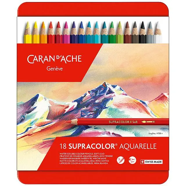 Caran D'ache Supracolor Water Soluble Pencils Assorted Tin Of 18 1