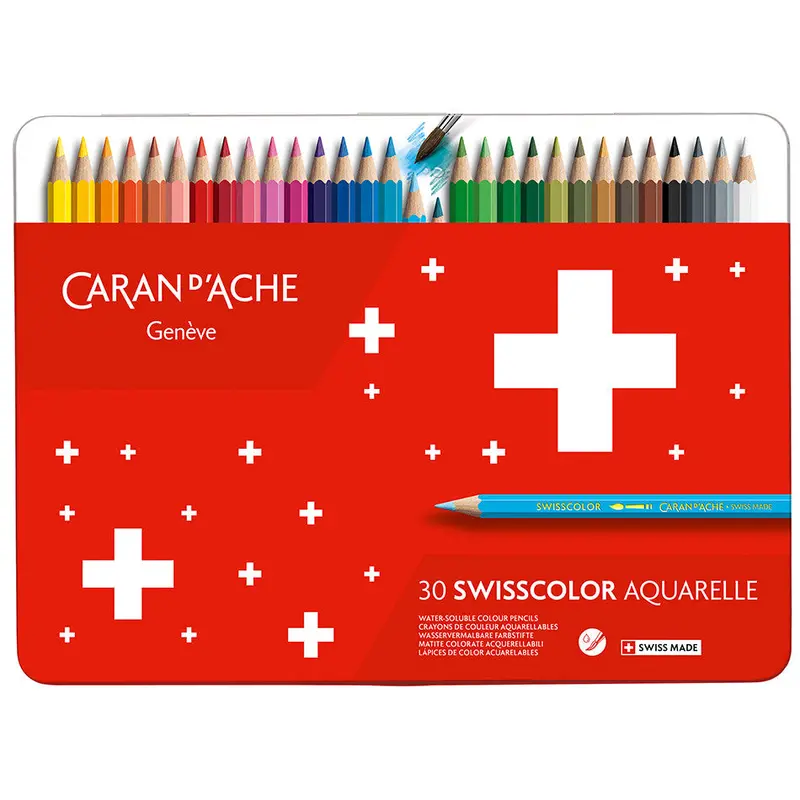 Caran D'ache Swisscolor Water-Soluble Colouring Pencils Metal Box Of 30 1