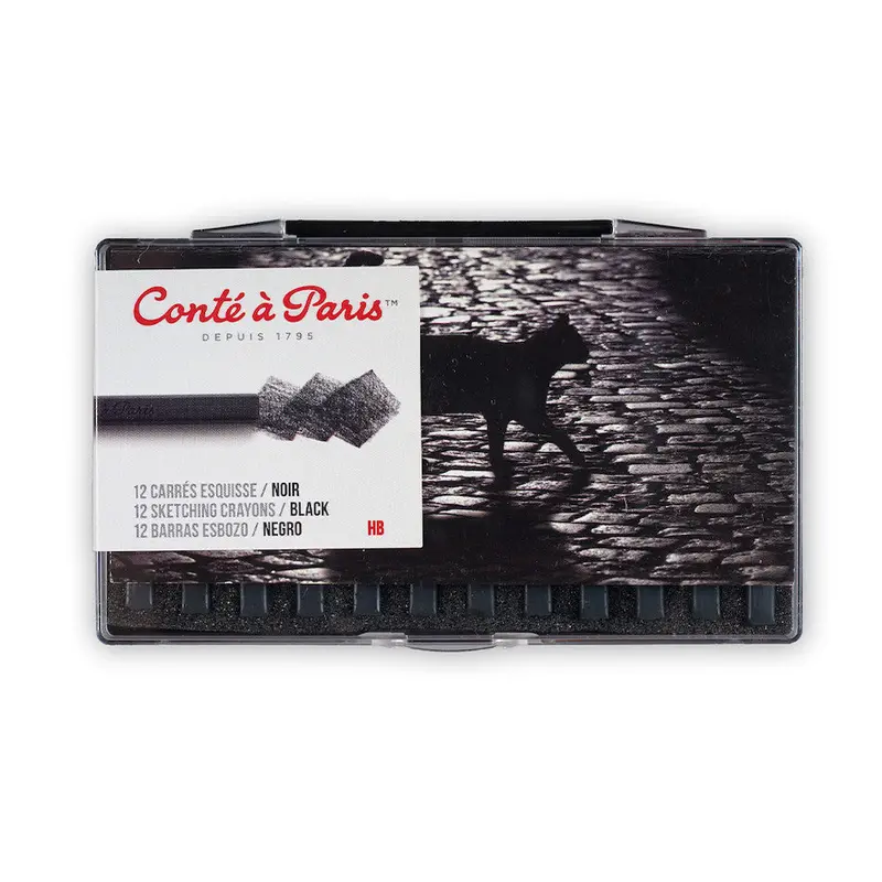 Conté À Paris Carre Sketching Crayons Plastic Box Black 2B 1