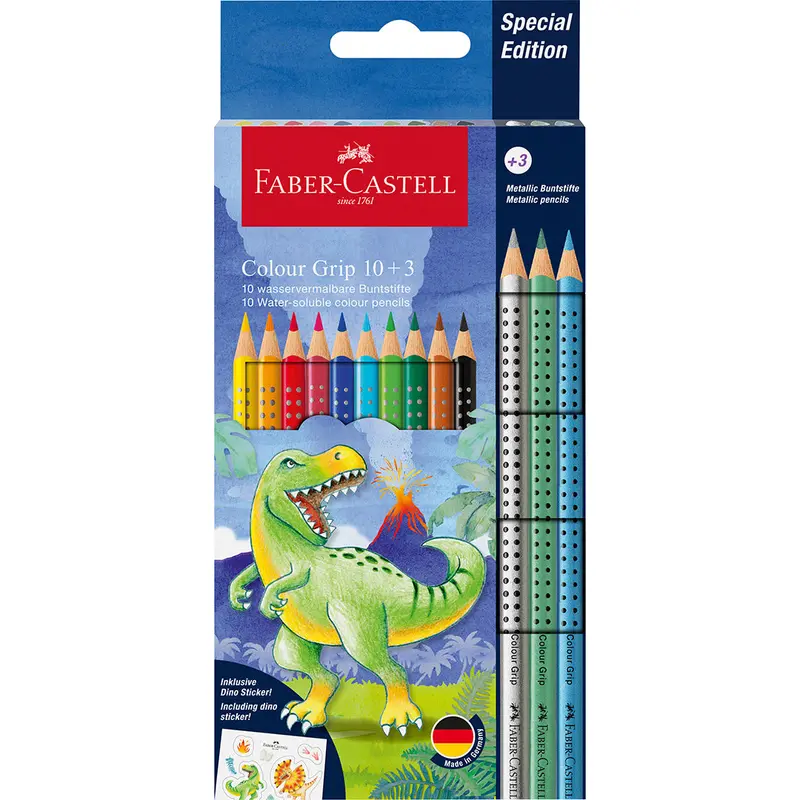 Faber-Castell Colouring Pencils Colour Grip Special Edition Dinosaur Set 10+3 1