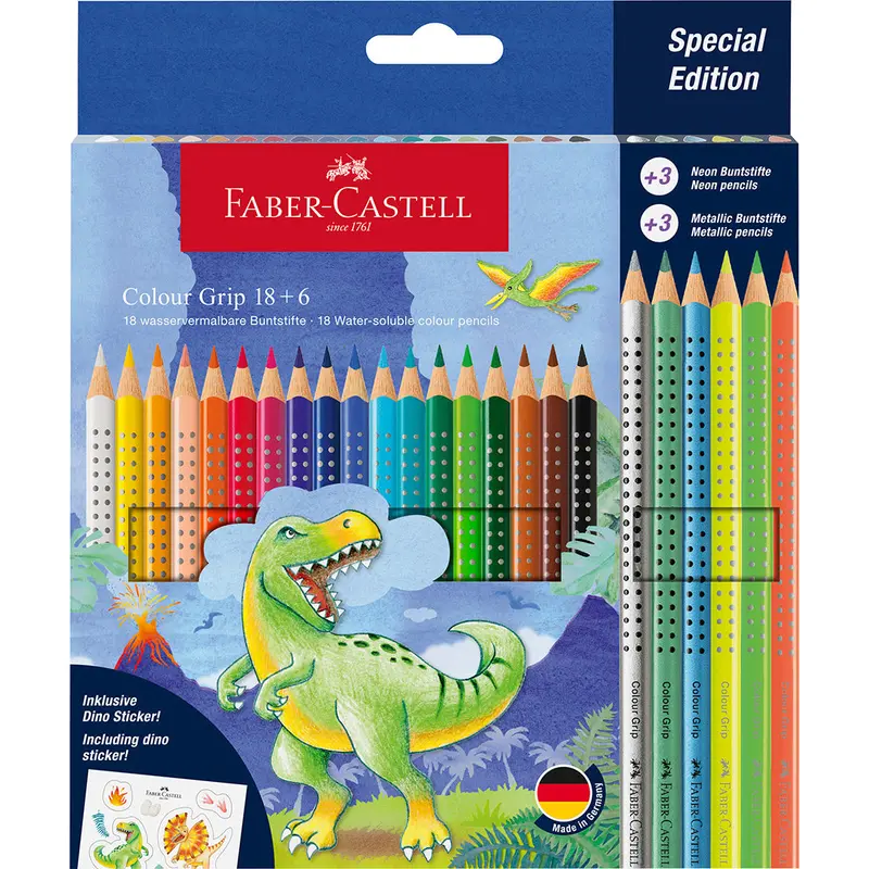 Faber-Castell Colouring Pencils Colour Grip Special Edition Dinosaur Set 18+6 1