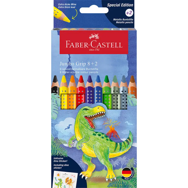 Faber-Castell Colouring Pencils Colour Grip Special Edition Dinosaur Set 8+2 1