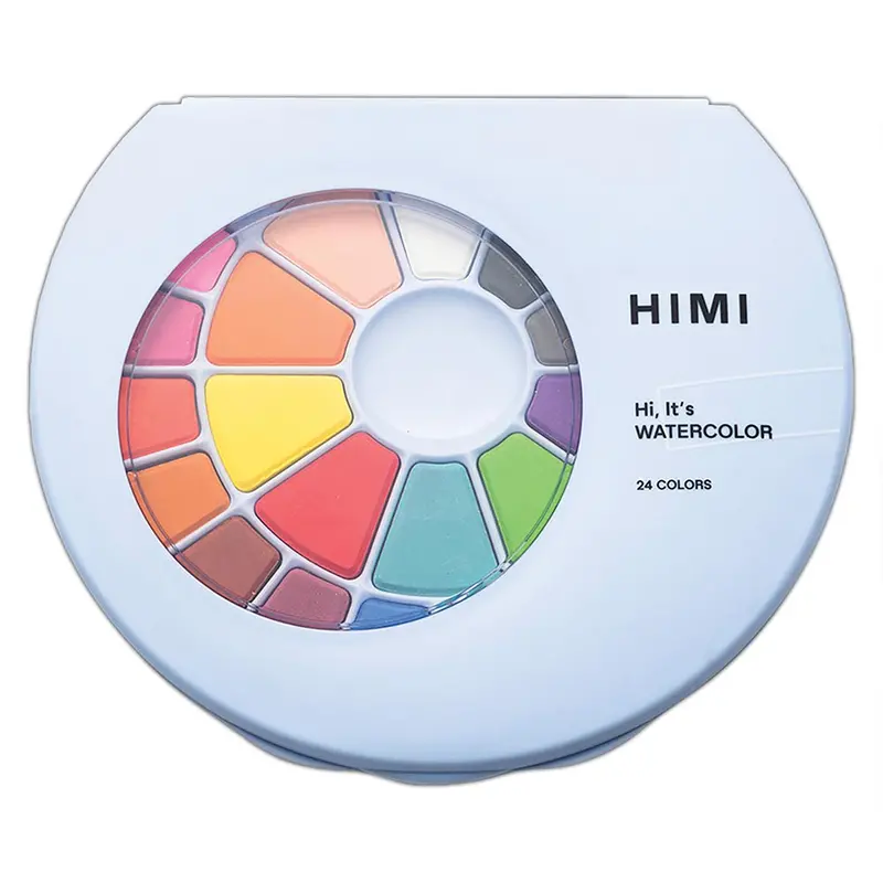 Himi Solid Watercolour Set Of 24 Pans + Brush Blue Case 1