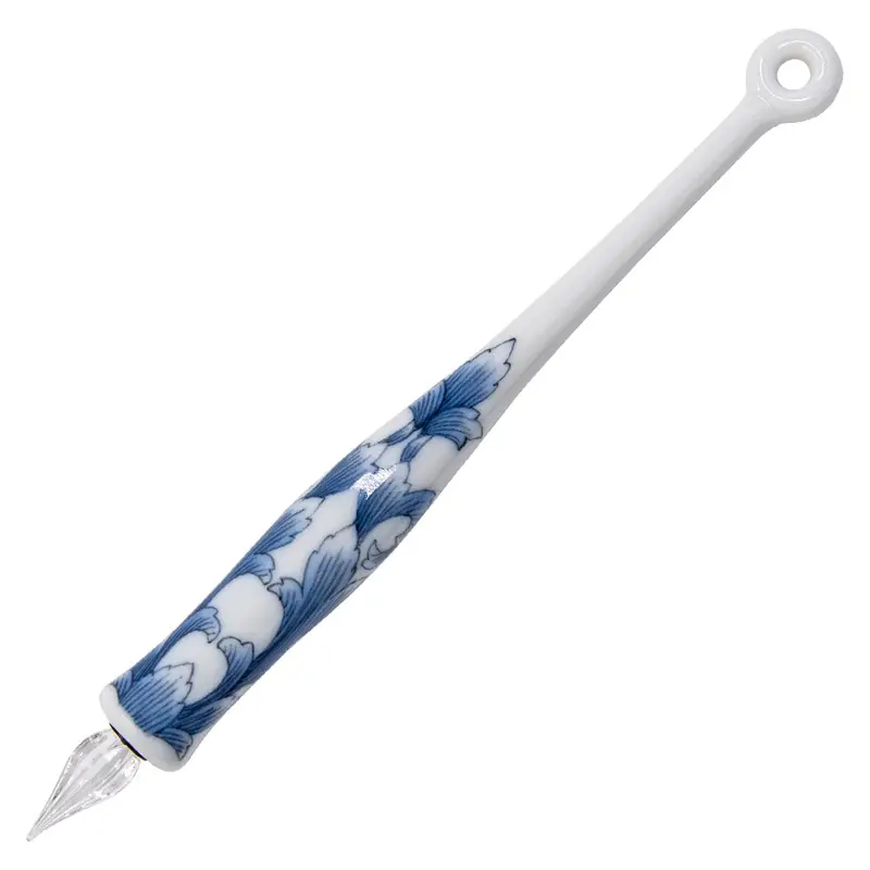 Hizen5 Saga Collective Japanese Ceramic Glass Dip Pen Blue Karahanamon 1
