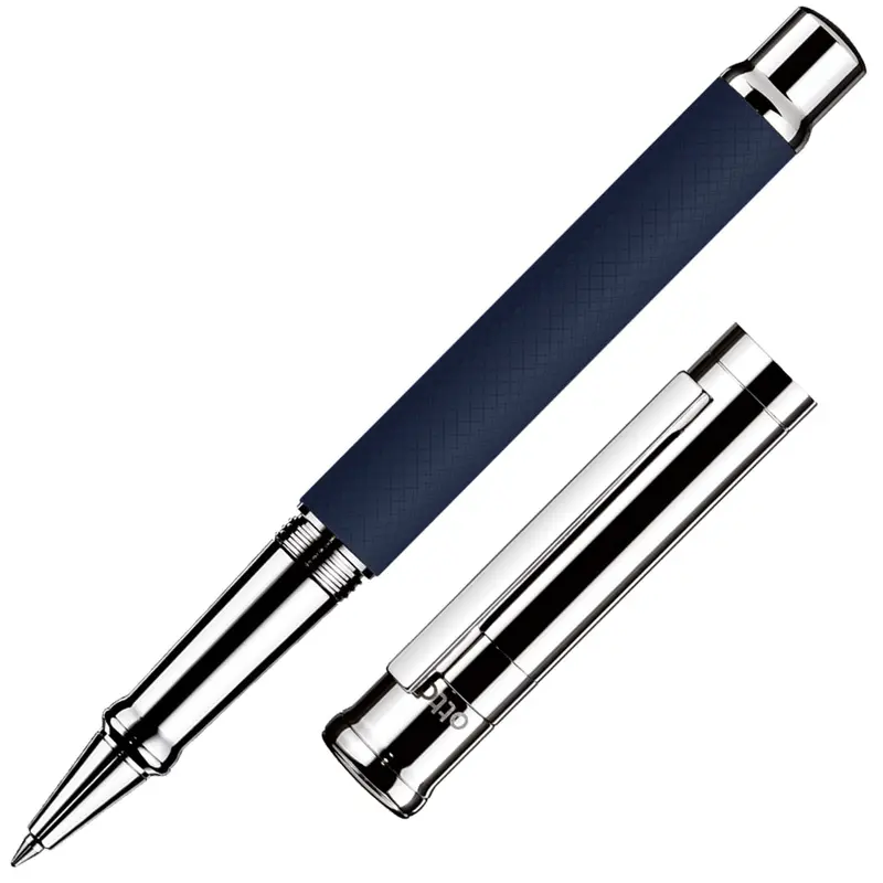 Otto Hutt Design 04 Rollerball Pen Checked Guilloche Frosted Blue With Platinum Trim 1