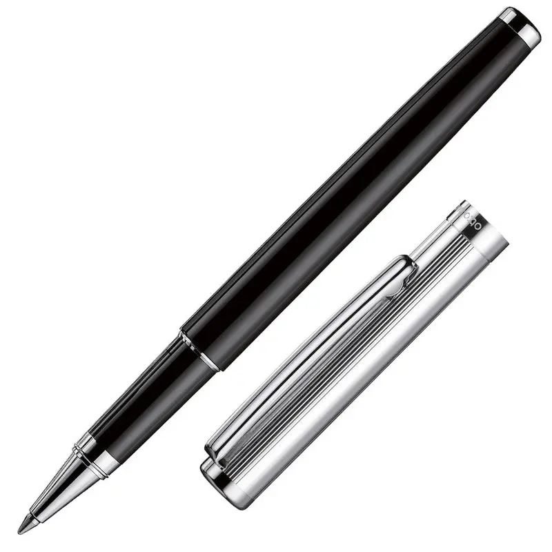Otto Hutt Design01 Rollerball Pen Thread Guilloché Black With Platinum Trim 1