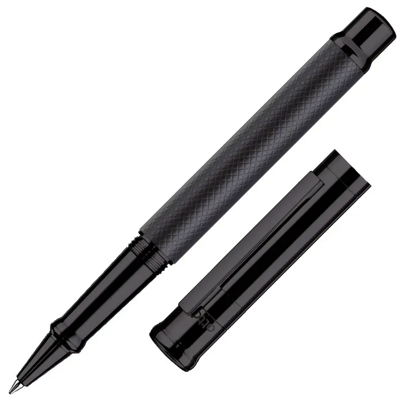 Otto Hutt Design04 Rollerball Pen Checked Guilloche Frosted Black Pvd Coated 1