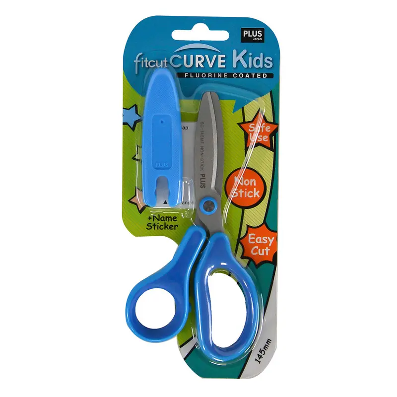 Plus Curved Kids Scissors Fluorine-Coated Blue 1