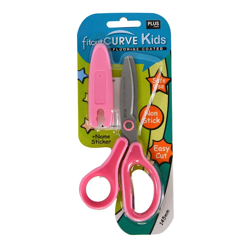 Plus Curved Kids Scissors Fluorine-Coated Pink 1