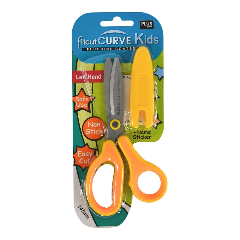 Plus Curved Kids Scissors Fluorine-Coated Yellow Left Handed 1