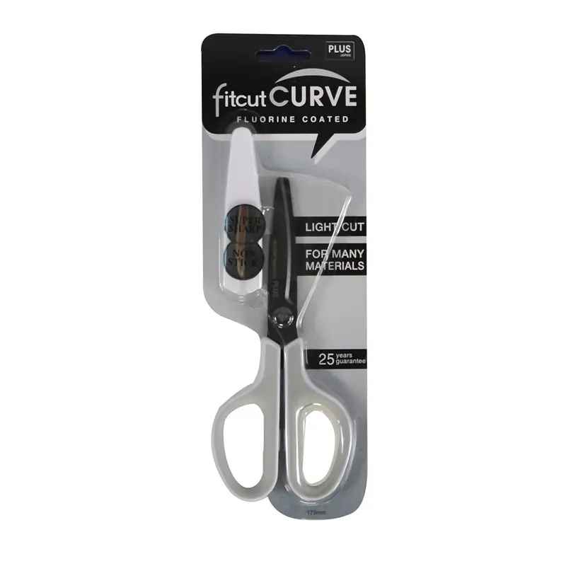 Plus Fitcut Curve Extra Scissors Fluorine-Coated White Grey 1
