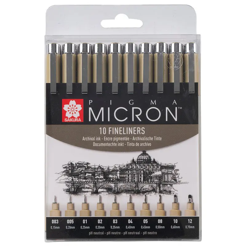 Sakura Pigma Micron Drawing Pen Set Of 10 Black 1