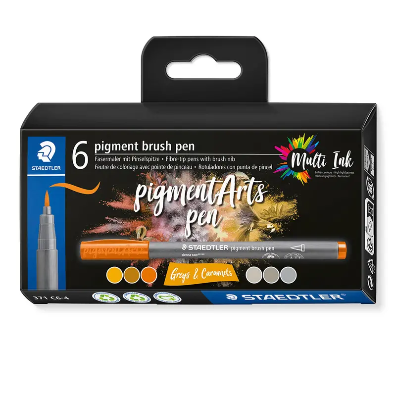 Staedtler Pigment Arts Brush Pen Set Of 6 Greys & Caramels 1