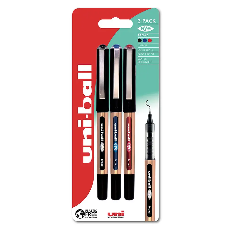 Uni-Ball Eye Broad Bold Rollerball Pen Three-Pen Set Assorted 1