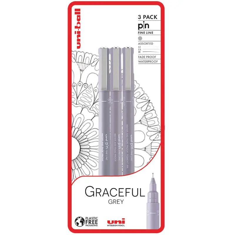 Uni-Ball Pin Drawing Pen Graceful Grey Set Of 3 1