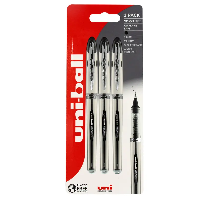 Uni-Ball Vision Elite Ub-200 Medium Airplane Safe Rollerball Pen Three-Pen Set 1