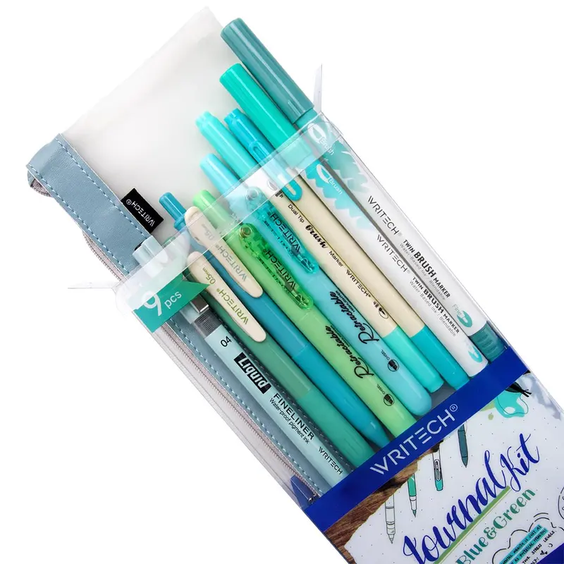 Writech 9 Piece Journal Kit With Pencil Case Blue And Green 1