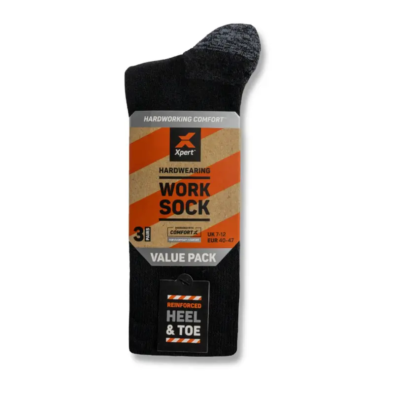 Xpert | Core Comfort Work Sock 3 Pack | Black/Grey 1