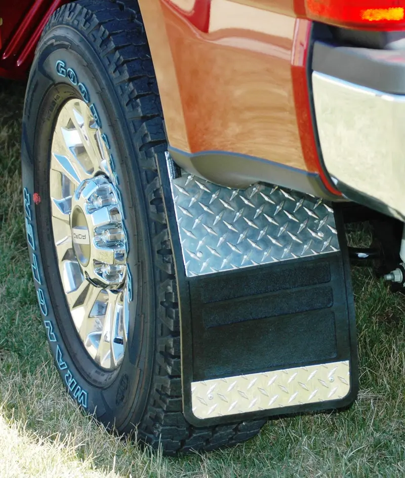 Owens Products 86003 Classic Diamond-Tread Aluminum-Insert Mud Flaps For 2017–2018 Ford F-250/F-350 Single Rear Wheels 1
